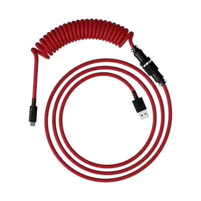 Abbildung von HyperX Spiralkabel langlebiges Spiralkabel, stilvolles Design, 5 poliger Fliegerstecker, USB C auf A rot/schwarz