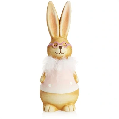 Abbildung von com four® Deko Aufsteller für Ostern, Bunte Osterhasen mit Brille, Osterdeko zum Hinstellen, Osterdekoration aus Keramik (1 Stück 25 cm rosa)