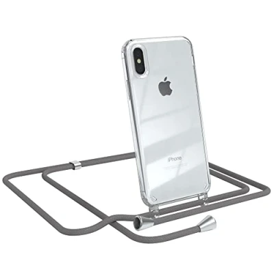 Abbildung von EAZY CASE Handykette kompatibel mit iPhone X/XS Handyhülle Umhängeband, Handykordel Schutzhülle, Silikonhülle, Hülle Band, Stylische Kette für Smartphone, Anthrazit