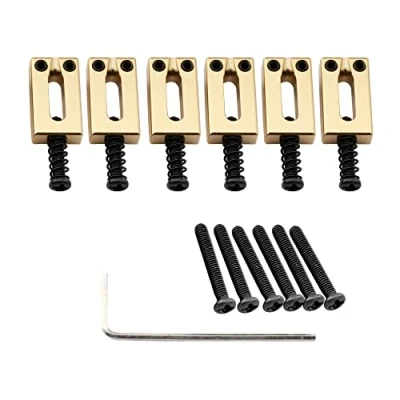 Abbildung von Musiclily Ultra 11,2mm Moderne Messing Saitenreiter Saddles für Vintage Strat Style E Gitarre, Gold (6er Set)