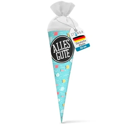 Abbildung von itenga Geschwisterschultüte 35 cm Tiere Pflanzen Muster Geschenkverpackung Schultüte Zuckertüte Filzverschluss Kinder Erwachsene (Fische mit Text)