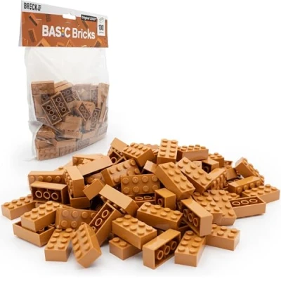 Abbildung von Lego Steine Classic, Medium Nougat (Braun/Beige), 2x4 Bausteine, 100 Stück Einzelteile Starterset oder Erweiterung für Legosteine Box und Platte Basic Bricks (3001)