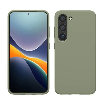 Abbildung von kwmobile Hülle kompatibel mit Samsung Galaxy S23 dünnes Silikon Handy Case stoßfeste Handyhülle weiche Oberfläche Kabelloses Laden Graugrün