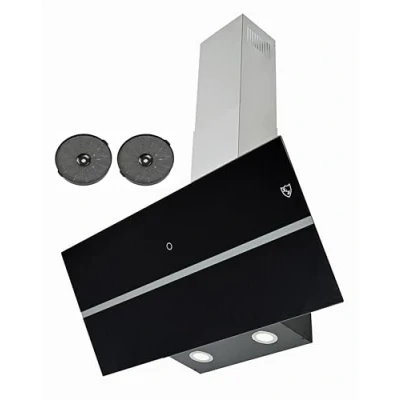 Abbildung von K&amp;H Kopffreie Dunstabzugshaube 90cm, Wandhaube, 9 Leistungsstufen, LED, Schwarzes Glas, 520 m3/h, bürstenloser Motor, 5 Schicht Metall Fettfilter, GFK 90S