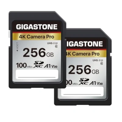 Abbildung von Gigastone 4K Kamera Pro 256GB SDXC Speicherkarte 2er Pack mit bis zu 100 MB/Sek. für Digitalkameras Canon Sony Nikon Olympus, UHD Videoaufnahmen UHS I U3 V30 Klasse 10