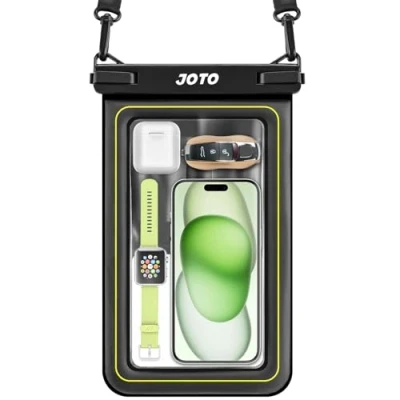 Abbildung von JOTO Waterproof Floating Phone Holder Pouch, Float Clear Dry Bag Handyhalter Tasche für iPhone 14 13 12 11 Pro Max XS XR 8 7 Galaxy Pixel bis zu 7&#039;&#039;Cash Credit Card Watch Wallet Schwarz