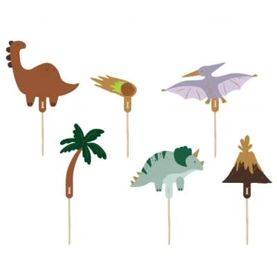 Abbildung von partydeco Tortenstecker, Cake Topper Dinosaurier 8 12cm 6er Set Grün / Braun Flieder