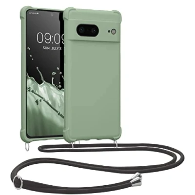 Abbildung von kwmobile Necklace Case kompatibel mit Google Pixel 7 Hülle Cover Kordel zum Umhängen Silikon Schutzhülle Graugrün