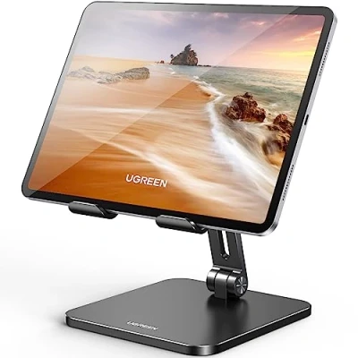 Abbildung von UGREEN Tablet Ständer Aluminium Verstellbar Halterung Tisch Halter kompatibel mit iPad Pro Air Mini 11 12.9 Galaxy Tab Redmi Pad Huawei MatePad iPhone 15 bis 12,9 Zoll (Schwarz)
