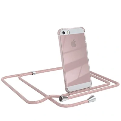 Abbildung von EAZY CASE Handykette kompatibel mit iPhone 5 / 5S SE (2016) Handyhülle Umhängeband, Handykordel Schutzhülle, Silikonhülle, Hülle Band, Stylische Kette für Smartphone, Rosé Gold