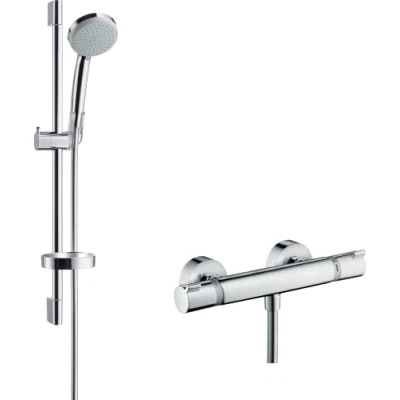 Abbildung von HANSGrohe Thermostatbatterie Ecostat Comfort inklusive Brausegarnitur Croma 100 Vario mit 4 Strahlfunktionen