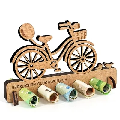 Abbildung von Geburtstag Geldgeschenk Holz, für Führerschein, Neuen Auto, Tankstellen Geschenk, Tankgutschein Geld Geschenk Holz Deko Freunde, Familie, Frauen (Fahrrad)