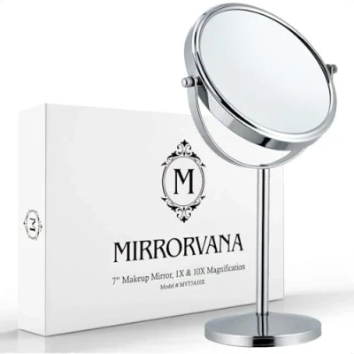 Abbildung von Mirrorvana Spiegel mit 10 facher Vergrößerung, runder für Badezimmer, Tischspiegel Make up 360 Grad Rotation, Fach und 1 18 cm