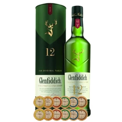 Abbildung von Flasche Glenfiddich 12 Jahre Single Malt Whisky + Edelschokoladen in 6 Sorten