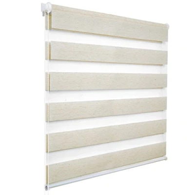 Abbildung von WOLTU Doppelrollo Klemmfix ohne Bohren Holzlook Buche B65 x H150 cm, Duo Rollo Zebrarollo Fensterrollo Klemmrollo Seitenzugrollo Easyfix lichtdurchlässig &amp; verdunkelnd Rollos für Fenster und Tür