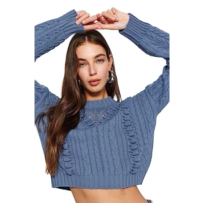 Abbildung von Trendyol Damen Regular fit Basic Crew Neck Knitwear Sweater Pullover, Blue, M