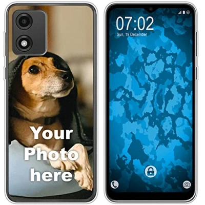 Abbildung von PhoneNatic personalisierte Handyhülle für Moto E13 Custom Case in Clear zum selbst gestalten mit eigenem Foto Bild Text individuell