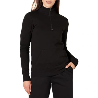Abbildung von Amazon Essentials Damen Langarm Oberteil aus Fleece mit Viertelreißverschluss (in Übergröße erhältlich), Schwarz, XXL