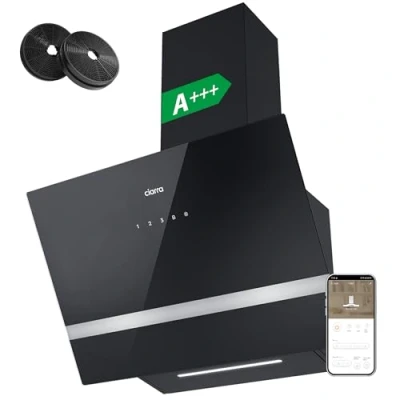 Abbildung von CIARRA CBCB6736H A+++ Dunstabzugshaube 60cm Umluft Kopffreie Schräghaube 650m3/h Touch Control 4 Stufen Booster Abluft Dunstabzug CBCF003 Kohlefilter Abzugshaube Schwarz