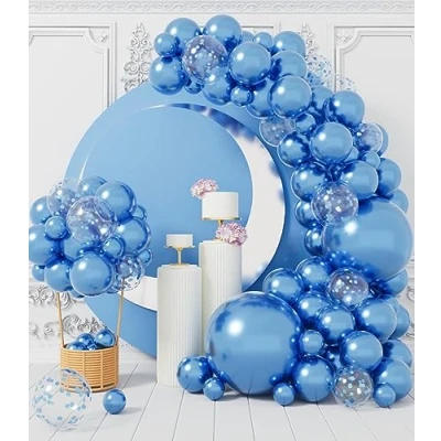 Abbildung von AULE Luftballon Girlande Blau: 100 Stück Blaue Ballons Helium Blau Glänzend Chrom Latex Luftballons Set für Baby Shower Gender Reveal Graduation Geburtstag Deko