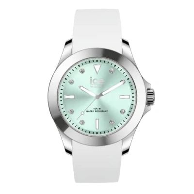 Abbildung von ICE Watch steel White pastel green Weiße Damenuhr mit Silikonarmband 020381 (Medium)