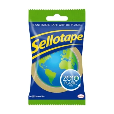 Abbildung von Sellotape Zero Kunststoffband, Mehrzweck Klebeband für Haushaltsgegenstände, transparentes Packband zum Aufkleben von Umschlägen oder Karten, einfach zu bedienendes Verpackungsband, 24 mm x 30 m