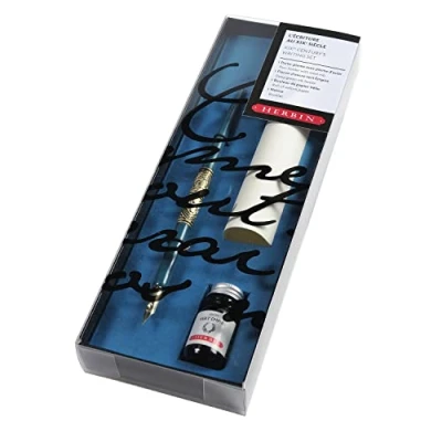 Abbildung von J.Herbin J. Herbin 28500T Kalligraphie Set (mit 1 Füllfederhalter mit Metallfeder, Bogen Velinpapier und Tintenflakon) saphirblau