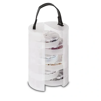 Abbildung von Rayher 39499000 Sortierbox, für Kleinteile, rund, ø 13cm, mit Tragegriff, transparent, Bügelperlen, Pailletten, Perlen, Schmucksteine, Strass und Glitter, Rondell, Schmuckschatulle, Box Round