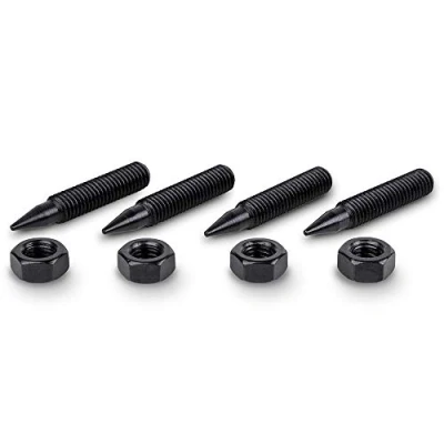Abbildung von PrecisionGeek Lautsprecher Spikes M8, Schwarz Stahl, Schwarzoxid, 8mm Durchmesser und 45mm lang, Schraubenmutter inbegriffen, Box für HiFi 4 Stück