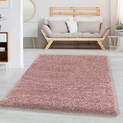 Abbildung von Carpetsale24 Shaggy Hochflor Teppich Wohnzimmer 200x300 (200x290 cm) Rosa Modern Flauschiger Extra Weich, Pflegeleicht und Einfarbig Ideal als für Schlafzimmer, Esszimmer Küche