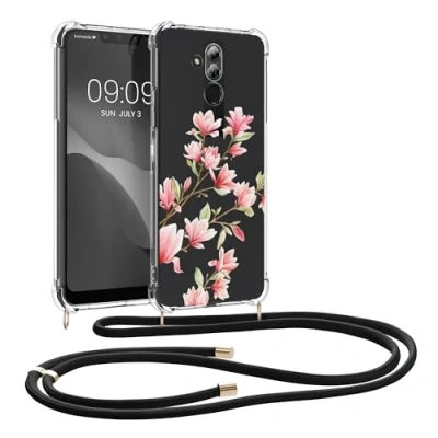 Abbildung von kwmobile Necklace Case kompatibel mit Huawei Mate 20 Lite Hülle Silikon Cover Handykette Rosa Weiß Transparent Magnolien