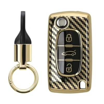Abbildung von kwmobile Autoschlüssel Hülle kompatibel mit Peugeot Citroen 3 Tasten Schlüsselhülle Key Ring Anhänger Cover Gold Schwarz