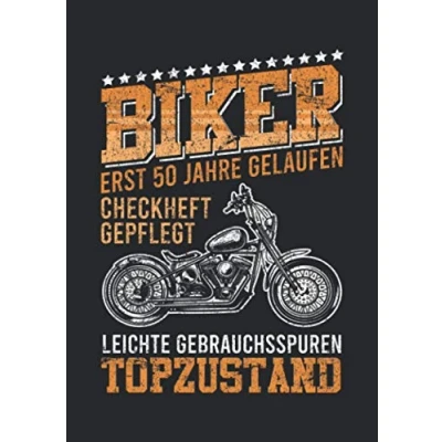 Abbildung von Notizbuch A5 kariert mit Softcover Design: 50 Jahre Geburtstag Motorradfahrer Motorrad Geschenk Spruch: 120 karierte DIN Seiten