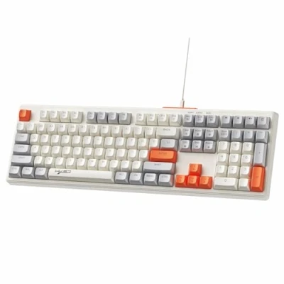 Abbildung von MAMBASNAKE V300 108 Tasten Gaming Tastatur mit Kabel, gemischte Farbmembrantastatur RGB Hintergrundbeleuchtung, in voller Größe Multimedia Tasten, US Layout Weiß Orange