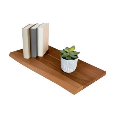 Abbildung von SAM Holzplatte 60x30 cm Arya, Holzbrett Akazie massiv + nussbaumfarben, Baumkanten Platte für Heimwerker, Regale &amp; Fensterbretter, einseitige Baumkante