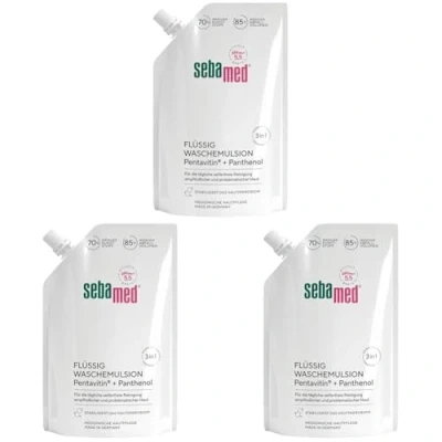 Abbildung von Sebamed Flüssig Wasch Emulsion Nachfüllbeutel 400 ml, Reinigung für empfindliche und problematische Haut, hilft gegen Reizungen Austrocknung, zur Hand , Gesichts Körperreinigung geeignet