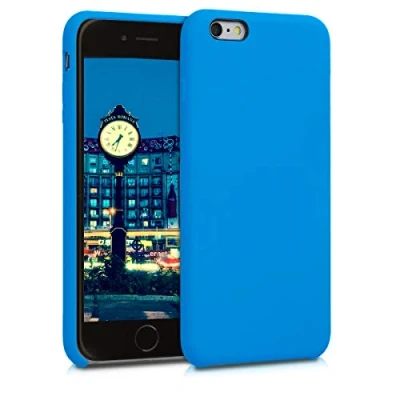 Abbildung von kwmobile Hülle kompatibel mit Apple iPhone 6 Plus / 6S Silikon Handy Case Handyhülle weiche Oberfläche kabelloses Laden Strahlend Blau