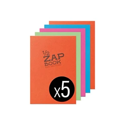 Abbildung von Clairefontaine 8366C Packung mit 5 Zeichenheften ZAP Books geleimt im Hochformat 1/2 BOOK, DIN A5, 80 Blatt, 80g, blanko, Sortierung gemischt, 1 Pack, Mehrfarbig