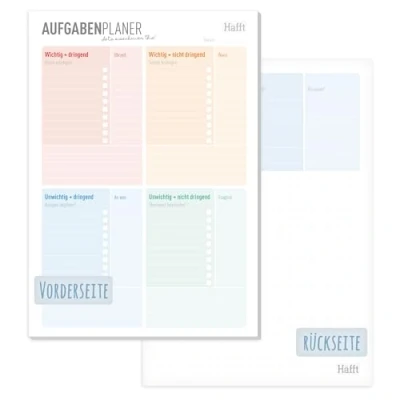 Abbildung von Häfft® A5 To do Listen Block, 50 Blatt, Aufgabenblock nach Eisenhower Prinzip inkl. Notizblock auf der Rückseite nachhaltig &amp; klimafreundlich