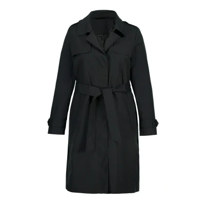 Abbildung von Ulla Popken Damen große Größen Übergrößen Plus Size Trenchcoat, A Linie, Hemdkragen, Bindegürtel schwarz 42+ 816108100