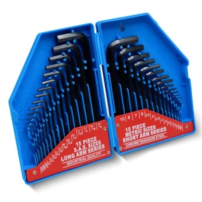 Abbildung von CCLIFE Innensechskantschlüssel Set 30tlg metrisch 0,7 bis10 mm und Zoll 0,028 bis 3/8 Innensechskant Satz Cr V, mit Box