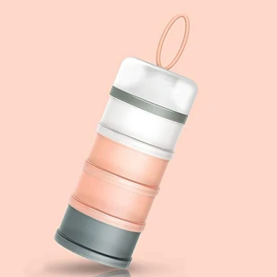 Abbildung von Queta Milchpulver Portionierer Säuglingsmilchpulverspender, 480 ml stapelbare Babynahrung, 4 Schichten Tragbarer Milchpulverbehälter/Getreide/Lebensmittel/Obst/Snacks (Rosa)
