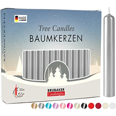Abbildung von BRUBAKER 200er Pack Baumkerzen Wachs Weihnachtskerzen Pyramidenkerzen Christbaumkerzen Silber