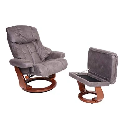 Abbildung von MCA Relaxsessel Calgary XXL, TV Sessel Hocker, 180kg belastbar Stoff/Textil dunkelgrau, Gestell Walnuss Optik