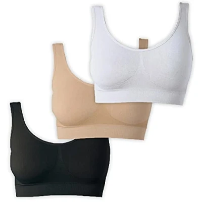 Abbildung von UnsichtBra Bustier Damen BH ohne Buegel 3er Set Wohlfühl Bustiers Tops Bügelloser Soft Bra Schlaf Still Sport Crop Top Büstier schwarz, weiß, beige (wellbra_swh)(XL)