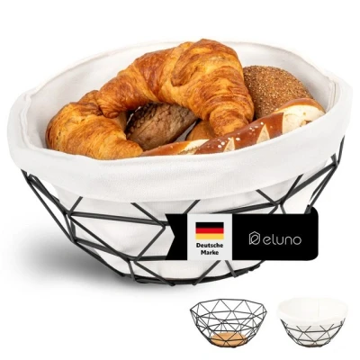 Abbildung von eluno Obstschale Obstkorb, Brotkorb, Metall schwarz &amp; Bambus Ø ca. 30x14 H cm