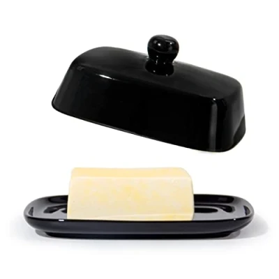 Abbildung von Theo&amp;Cleo Butterdose Hochwertige Butterglocke aus Keramik Butter Dish für alle gängigen (250g) Butterschale Porzellan (Schwarz)