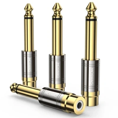 Abbildung von MOSWAG 6.35mm zu RCA Adapter, auf Cinch Buchse Audio Stereo Adapter Klinke Stecker kompatibel mit Verstärker, Kopfhörer, Home Theater, Lautsprecher (4 Pack)
