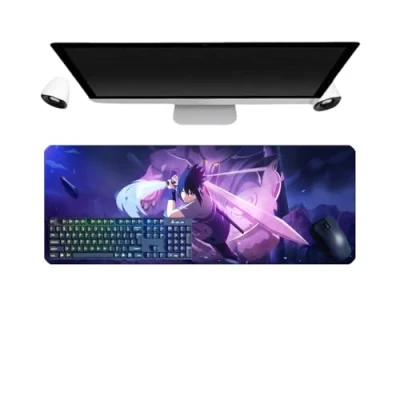 Abbildung von PUrar Japanese Uchiha Sasuke Anime XL Multifunction Gaming Mauspad, 800 x 300 mm, Tastatur, wasserdicht und Basis aus rutschfestem Gummi, strukturierte Oberfläche