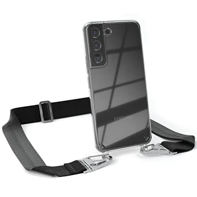 Abbildung von EAZY CASE Hülle mit Band kompatibel Samsung Galaxy S22 5G Handyhülle Umhängeband für Silikonhülle Transparent Schutzhülle Handykette zum Umhängen Handykordel Smartphone in Schwarz